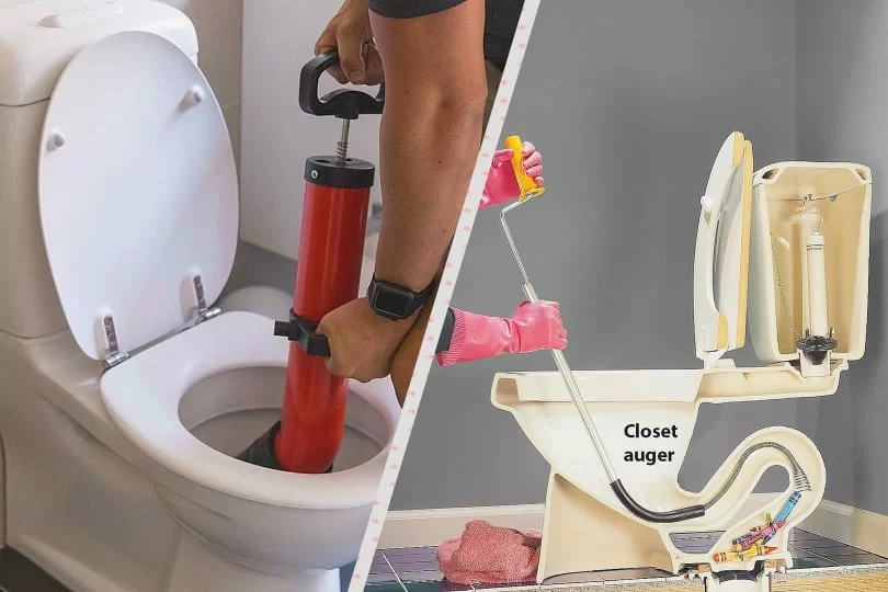 Отпушване на тоалетна с вакуум машина и водопроводна пружина